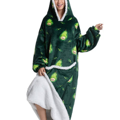 Flannel Cartoon Print Hoodie Fleece Liner Loungewear Robe