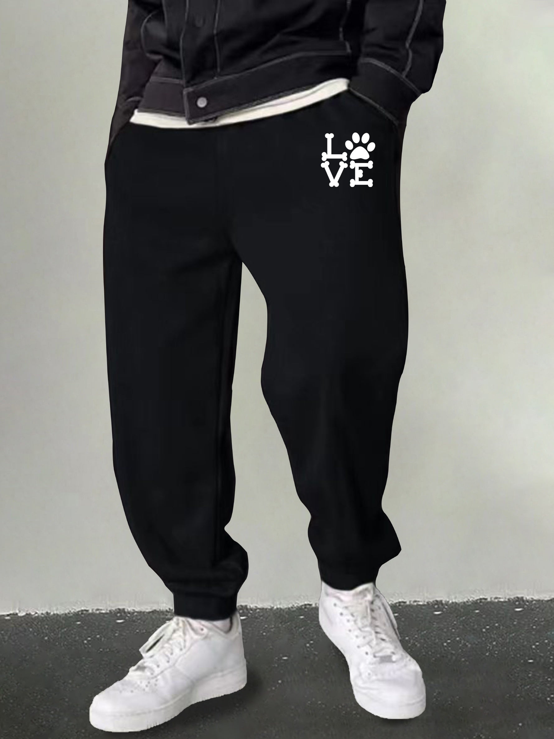 Men's Love & Paw Print Joggers Casual Breathable Sports Pants