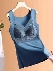 Lace Thermal Top V Neck Sleeveless Soft Comfort Women's Lingerie