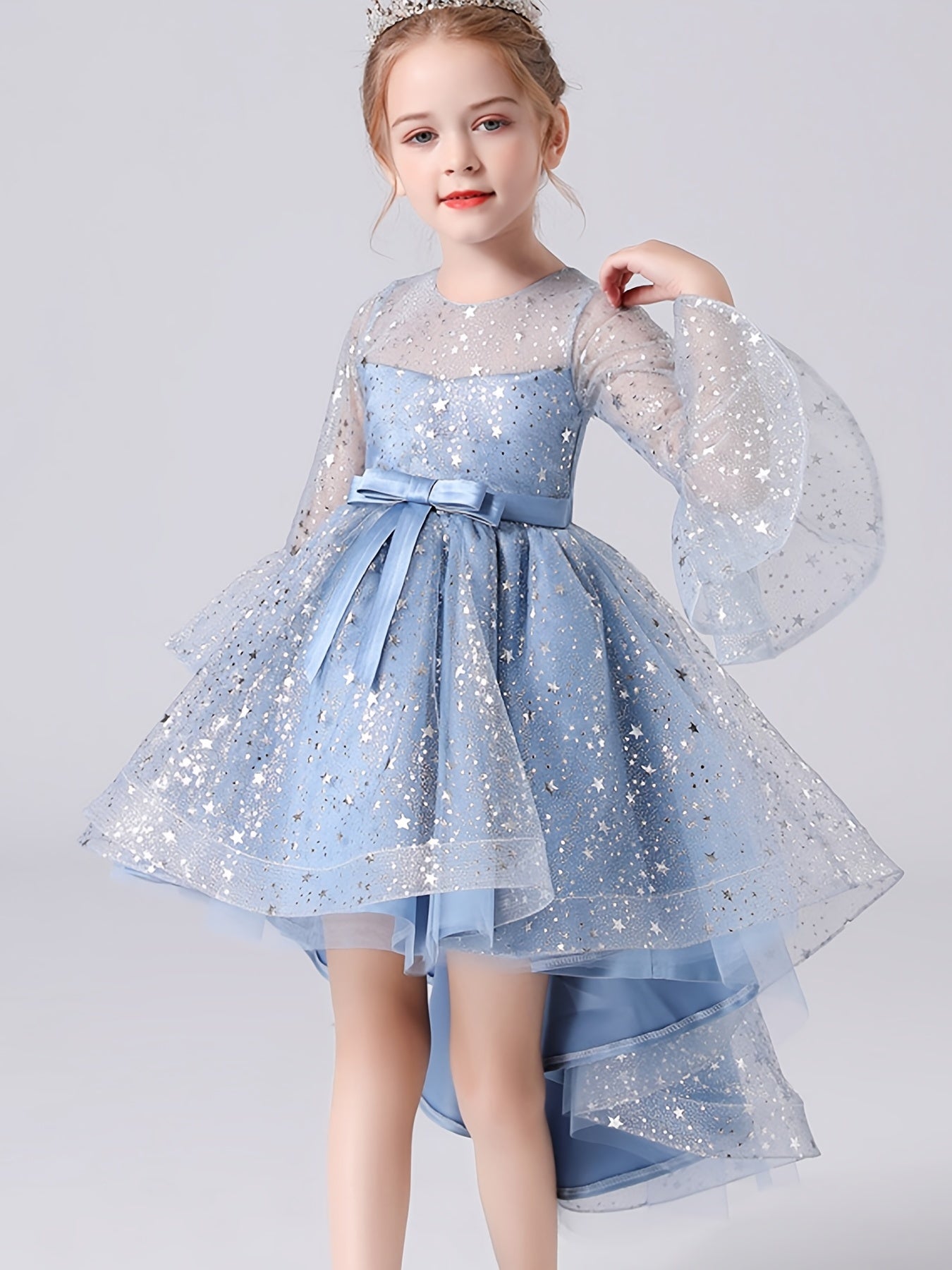 Girls Puffy Princess Dress Trumpet Sleeve