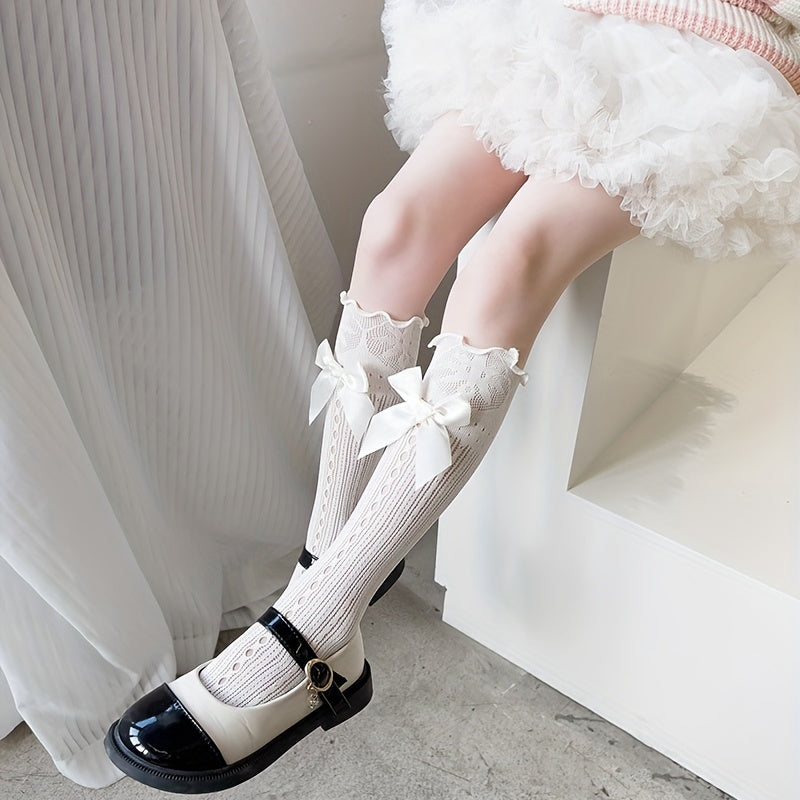 Girls Kids Bowknot Stockings Thin Breathable Comfy Knee High Socks