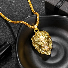 Lion Head Charm Necklace Hip Hop Sculptural Pendant Chain Necklace