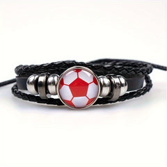 Soccer Decor Bracelet Braided Faux Leather Fashionable Jewelry