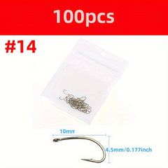 100pcs High Carbon Steel Fly Tying Hooks Barbed Curved Hooks Fly Fishing