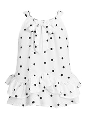 Polka Dot Bow Tie Top Sleeveless Ruffle Trim Spring/Fall Women's Clothing