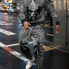 Men's Printed Crew Neck Sweatshirt Stretch Joggers Set