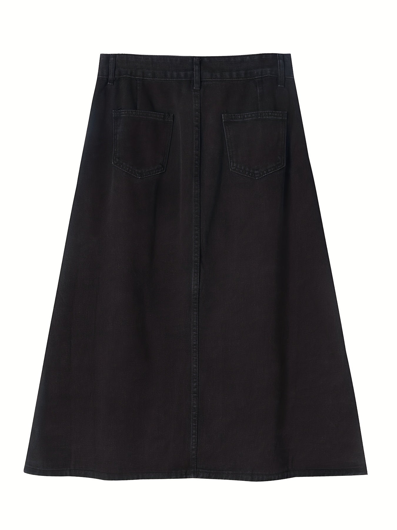 Solid A-line Denim Skirt with Pockets