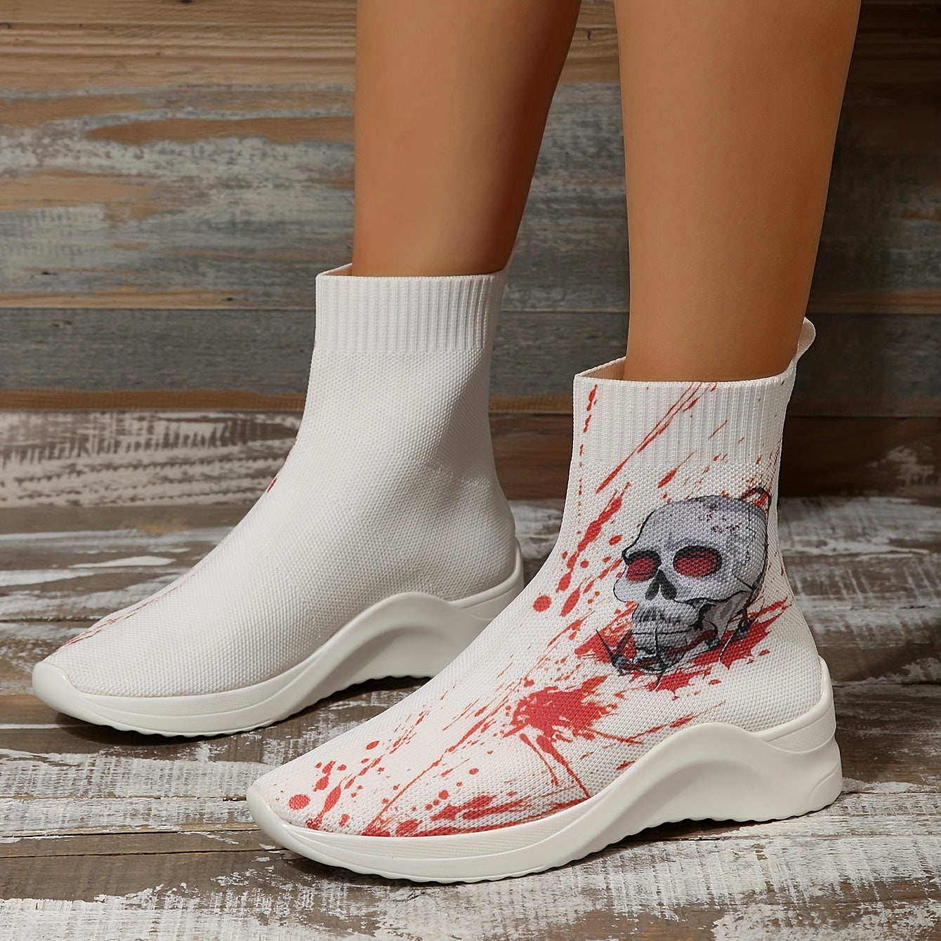 Women's Skull & Blood Print Halloween Ankle Boots