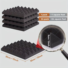 24pcs Acoustic Foam Panels 12x12x2 Pyramid High Density Acoustic Panels