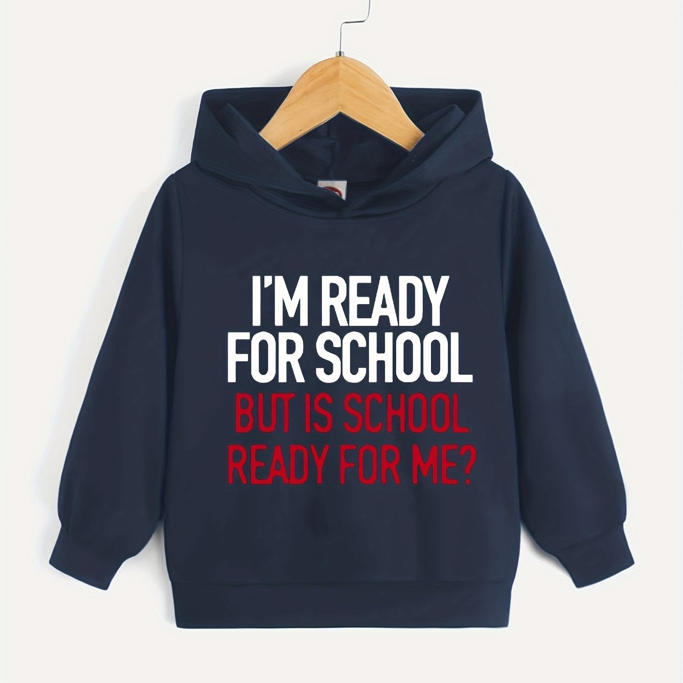 Boys School Letter Print Hooded Sweatshirt