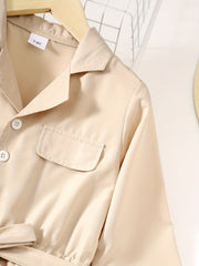 Girls Casual Long Sleeve Cargo Jumpsuit With Belt Set