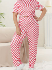 Checker Print Mock Neck Crop Top & Pants Set