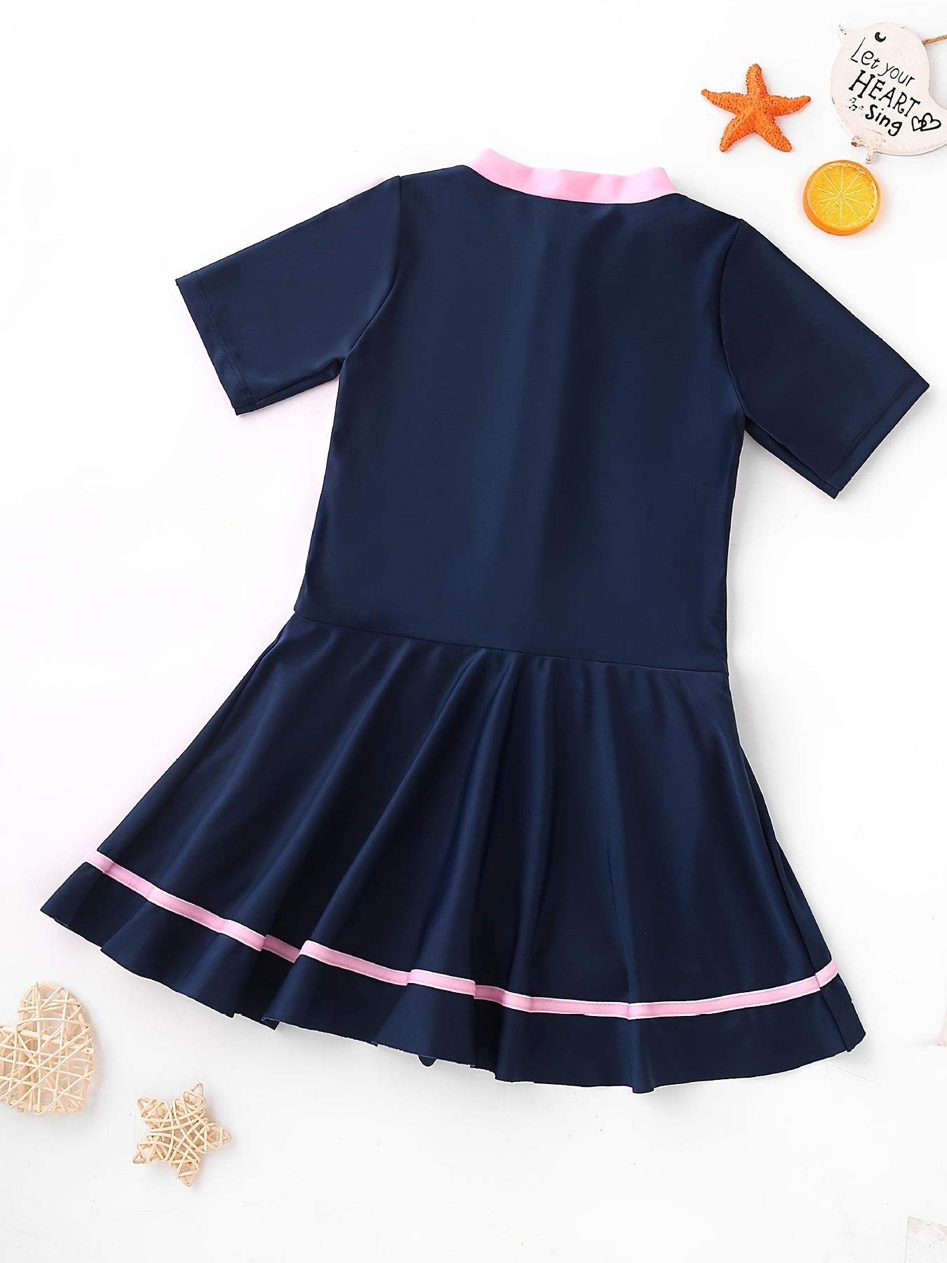 Girls Block Zipper One Piece Swimsuit Summer Beach Clothes