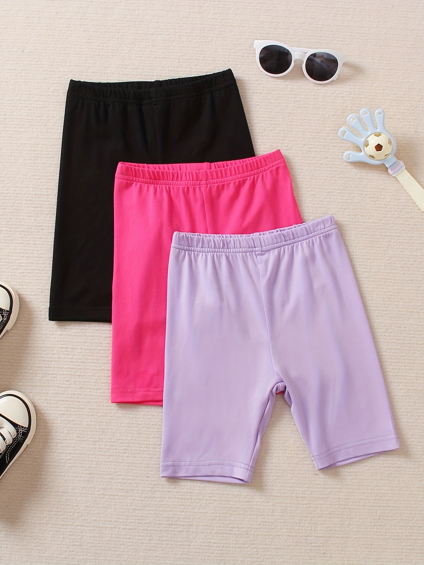 3pcs Girl's Bike Shorts Set Summer Casual Outfit