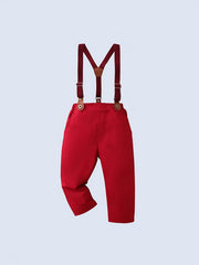 2pcs Baby Boys Gentleman Suit Blazer with Bow Bib Pants