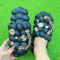 Women's Bubble Clogs With Charms Stylish Closed Toe Massage Lychee Slide Shoes