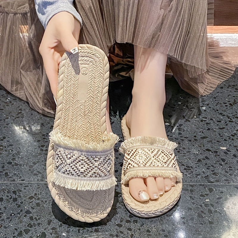 Stylish Tassel Straw Slippers Sandals for Women