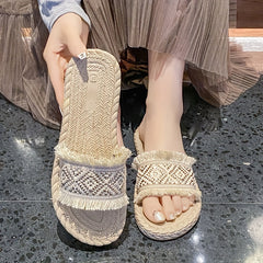 Stylish Tassel Straw Slippers Sandals for Women