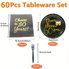 50th Birthday Party Supplies Cheers & Beers Tableware Set