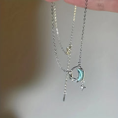 Rhinestone Initials Star Pendant Necklace for Women