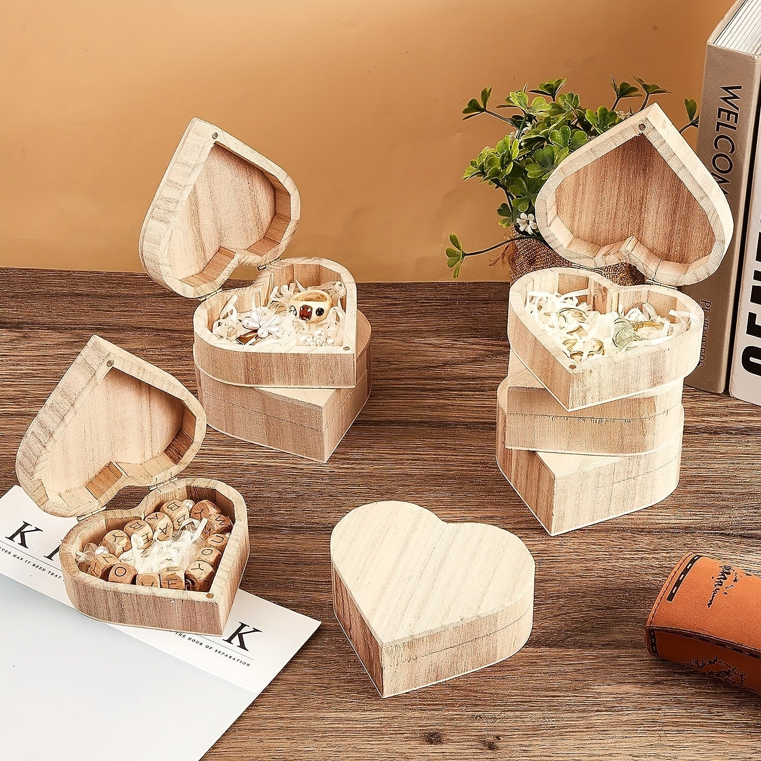 Unpainted Wooden Heart Shape Box with Hinged Cover - DIY Art Craft Jewelry Box