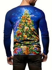 Christmas Tree Print Men's Long Sleeve Tee Stylish Autumn Shirt