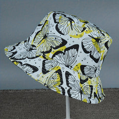 Yellow Butterfly Print Bucket Hat Reversible Wear Foldable Sun Protection