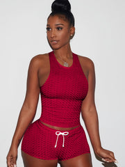 Plus Size Honeycomb Tank Top & Shorts Sports Outfits Set