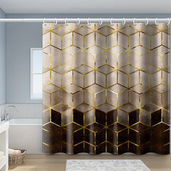 Brown Gradient Shower Curtain Honeycomb Plaid Print With Hooks