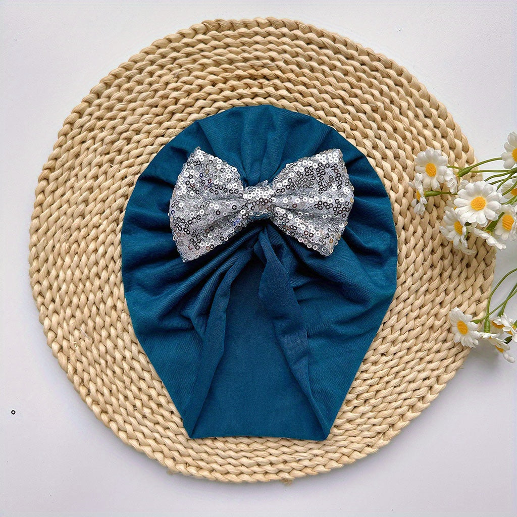 Soft Elastic Baby Sequin Bow Hat For Boys And Girls