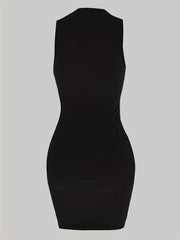 Women's Tank Dress Slogan Print Round Neck Stretch Slim Fit