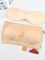 3 Pcs Double Layer Strapless Bra Slightly Breast Wrap Detachable Chest Pad Bra
