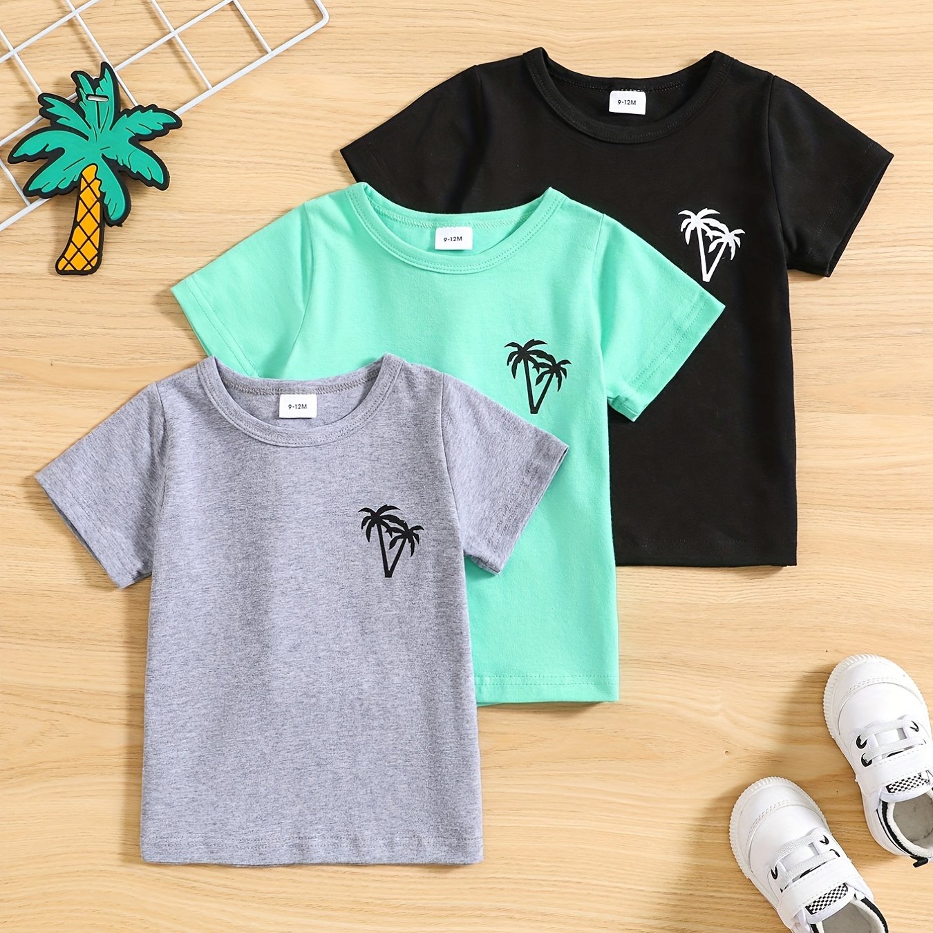 Baby Boys Casual Set Coconut Tree Pattern Short Sleeve T shirts 3pcs