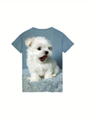 Girls 3D Puppy Graphic Crew Neck T shirt Short Sleeve Summer Clothes