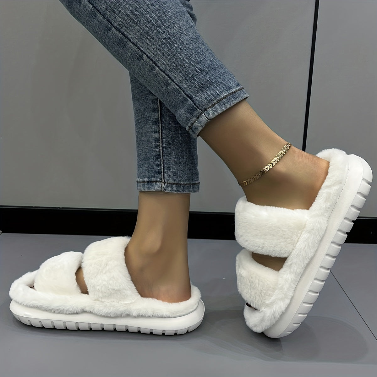 Women's Fuzzy House Slippers Warm & Comfy Open Toe Indoor Shoes Non Slip