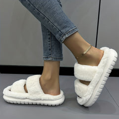 Women's Fuzzy House Slippers Warm & Comfy Open Toe Indoor Shoes Non Slip