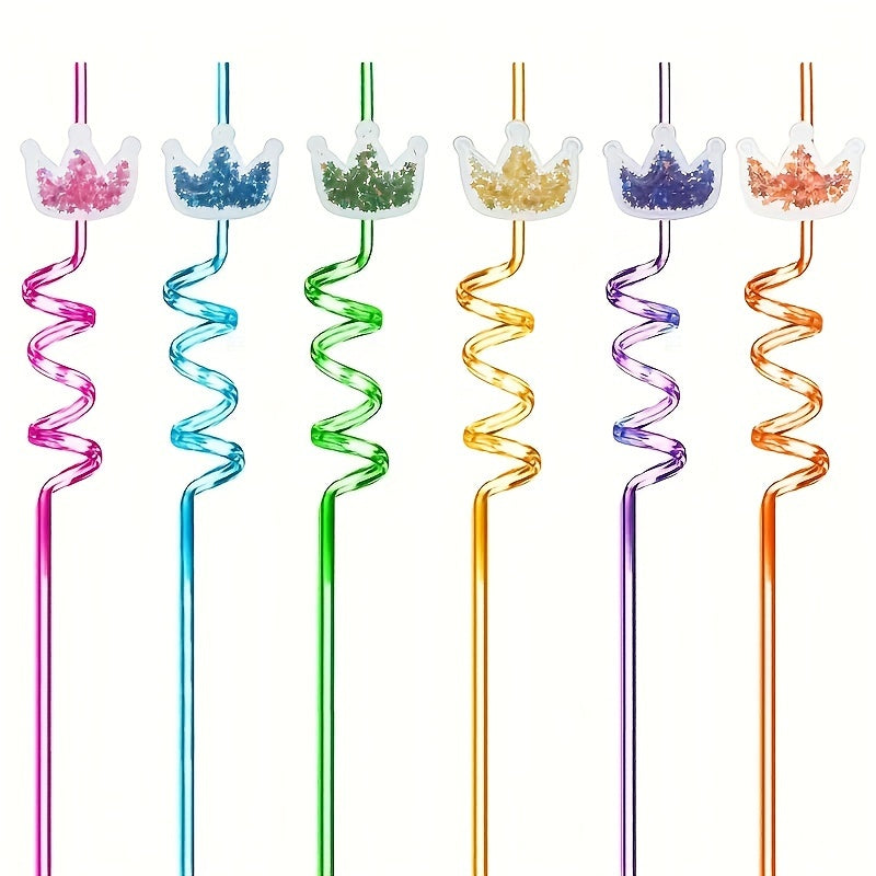 4pcs Glitter Princess Party Favors Crown Drinking Straws