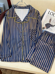 Stripe Print Pajama Set Button Up Top & Pants