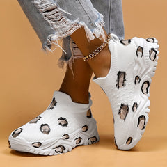 Leopard Print Platform Sneakers Slip On Breathable Running Shoes