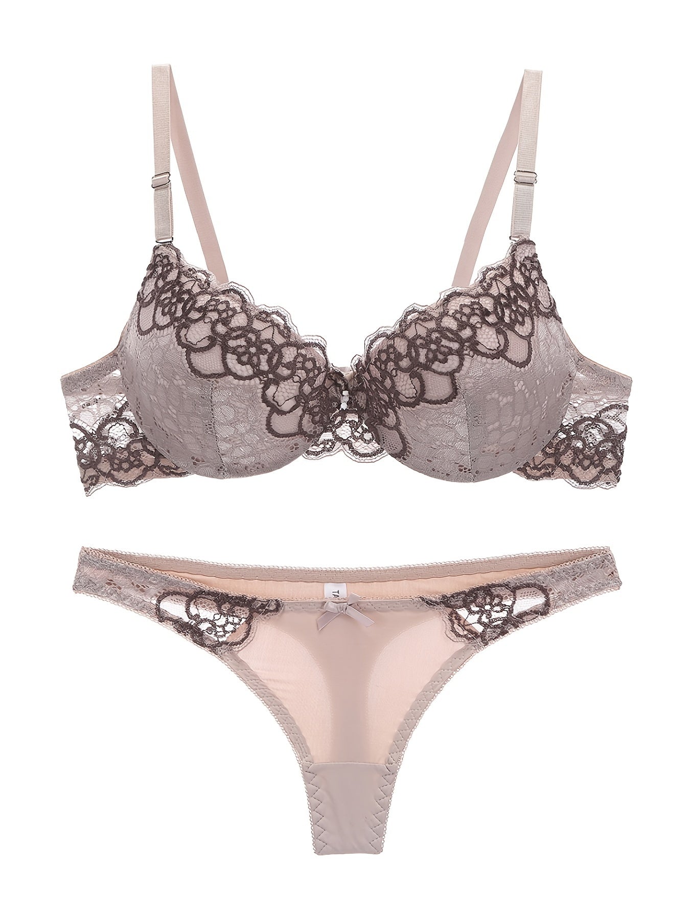 Embroidered Lace Push Up Bra & Panties Set