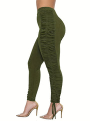 Casual Leggings Women's Plus Solid Ribbed High Rise Leggings