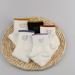 5 Pairs Bear Print Socks Women's Stockings & Hosiery