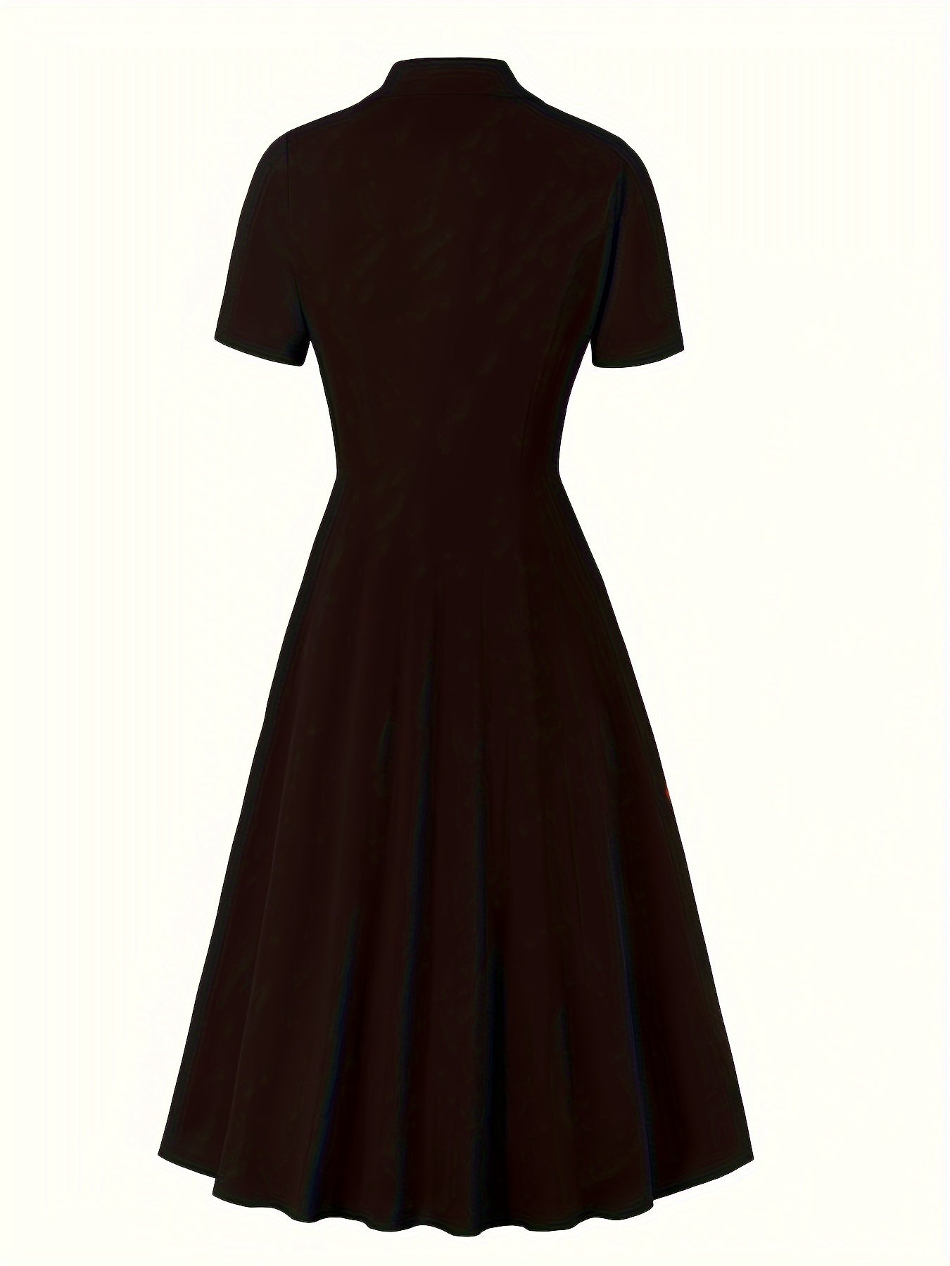 Retro Dress Women's Plus Solid Double Breast Button Short Sleeve