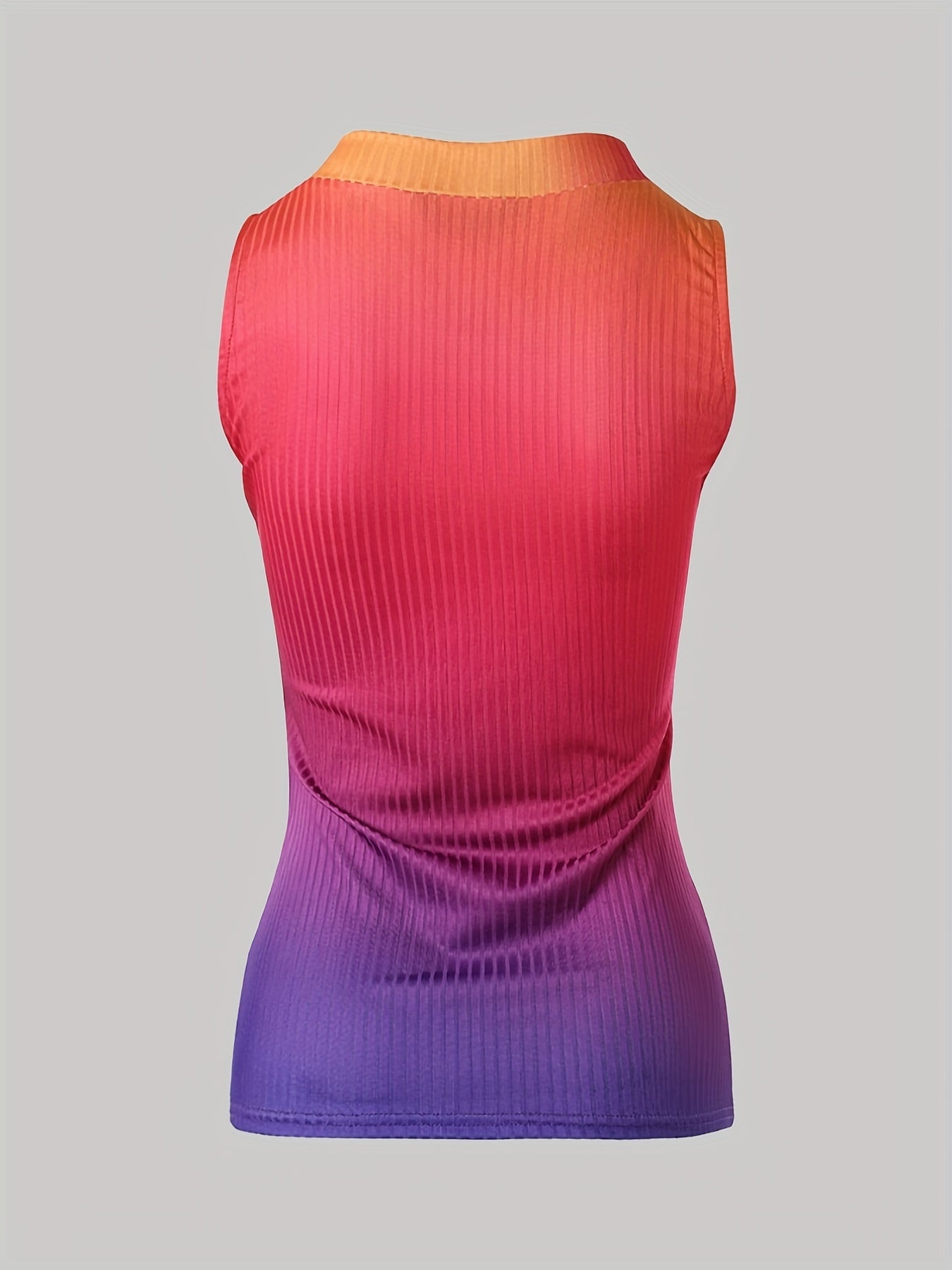 Gradient Ribbed Tank Top V Neck Sleeveless Summer Top