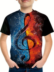 Boys Music Note Graphic T Shirt 3D Print Breathable Tee for Summer