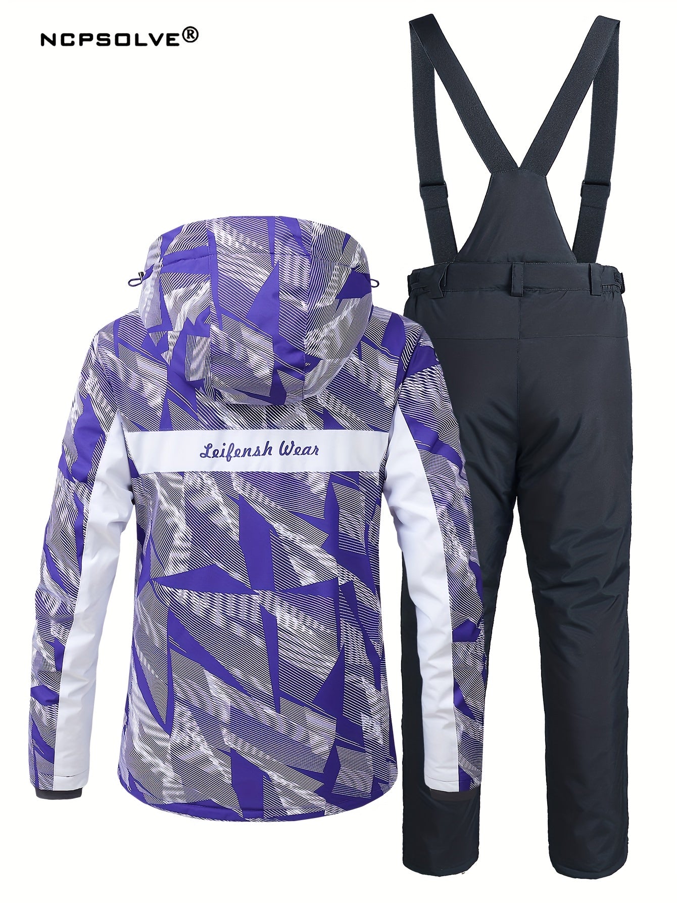 Windproof Ski Set with Hooded Jacket & Suspender Trouser