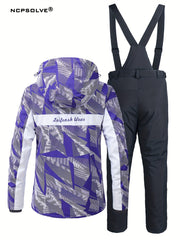 Windproof Ski Set with Hooded Jacket & Suspender Trouser