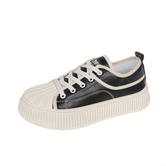 Women's Platform Sneakers Round Toe Lace Up Low Top Canvas Shoes
