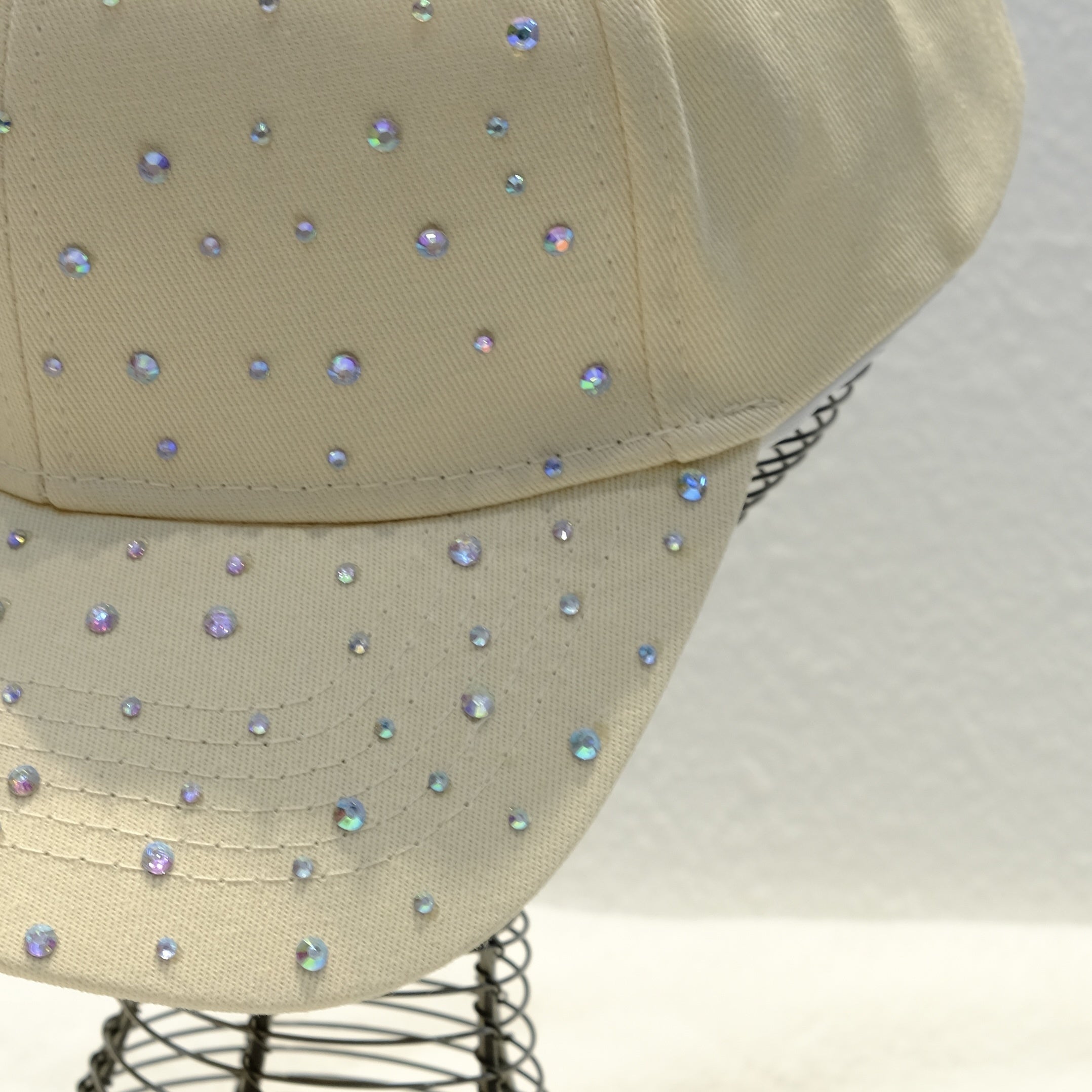 Beige Rhinestone Baseball Cap Cotton Sunscreen Dad Hat for Women