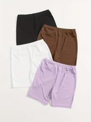 4 Pack Plus Size Basic Lounge Shorts Set Women's Plus Solid Elastic Waist
